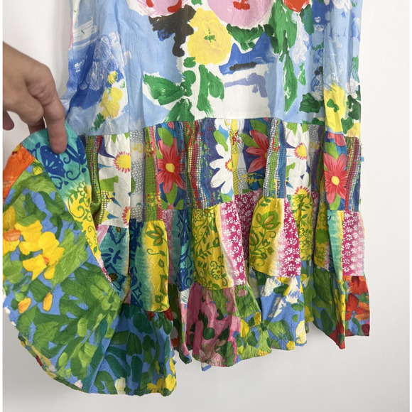 Jams World Floral Art Patchwork S Crinkle Dress Multicolor Boho Short Sleeve - Picture 4 of 8
